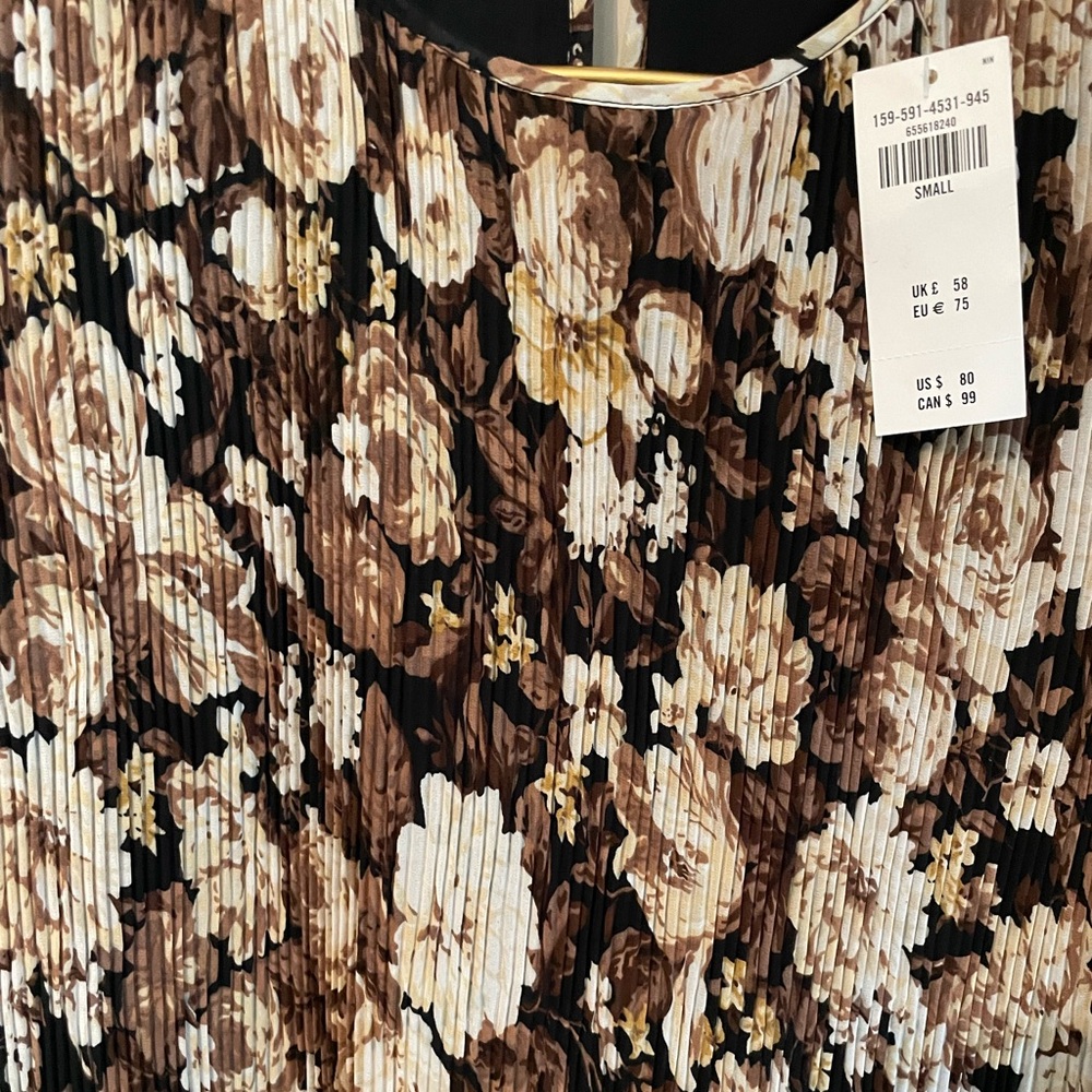 NWT Abercrombie & Fitch Brown Floral Pleated Mini Dress Small 159-591 No Belt - Picture 10 of 13